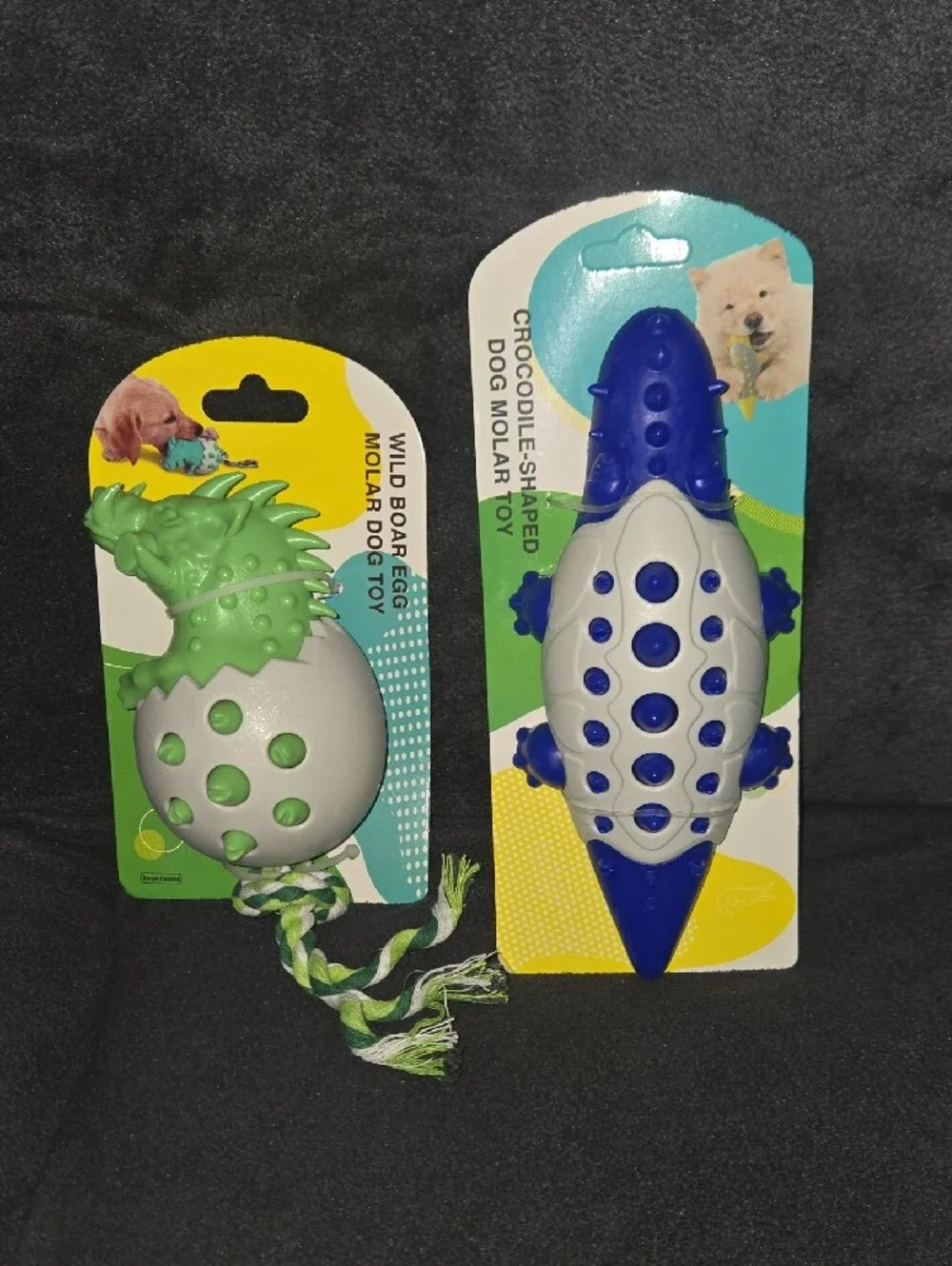 Green Wild Boar Egg & Blue Crocodile Dog Chew Molar Toy Duo